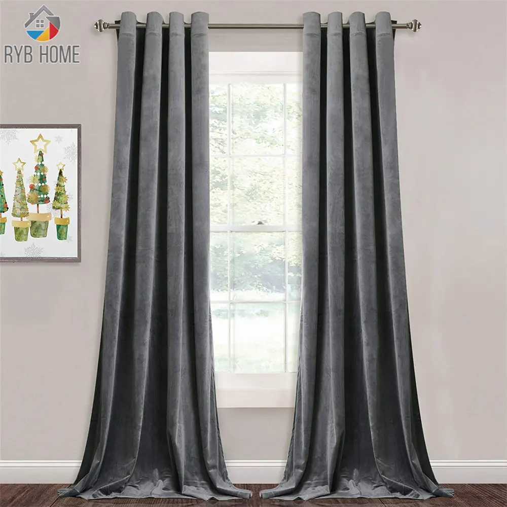 

RYBHOME Grommet Velvet Blackout European and American Style Room Darkening Curtains Drapes for Living room Single Panel