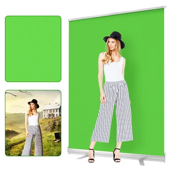 Schermo verde 100% poliestere, sfondo antirughe con supporto, schermo a chiave cromata di tipo Pull-Up per Video Online in streaming fotografico