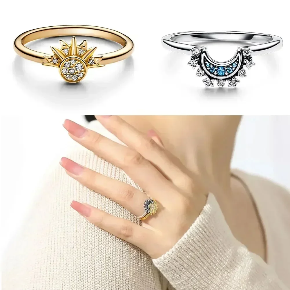 2pcs/set Womens Ring Fashion Female Sun Moon Star Simple Two-piece Set