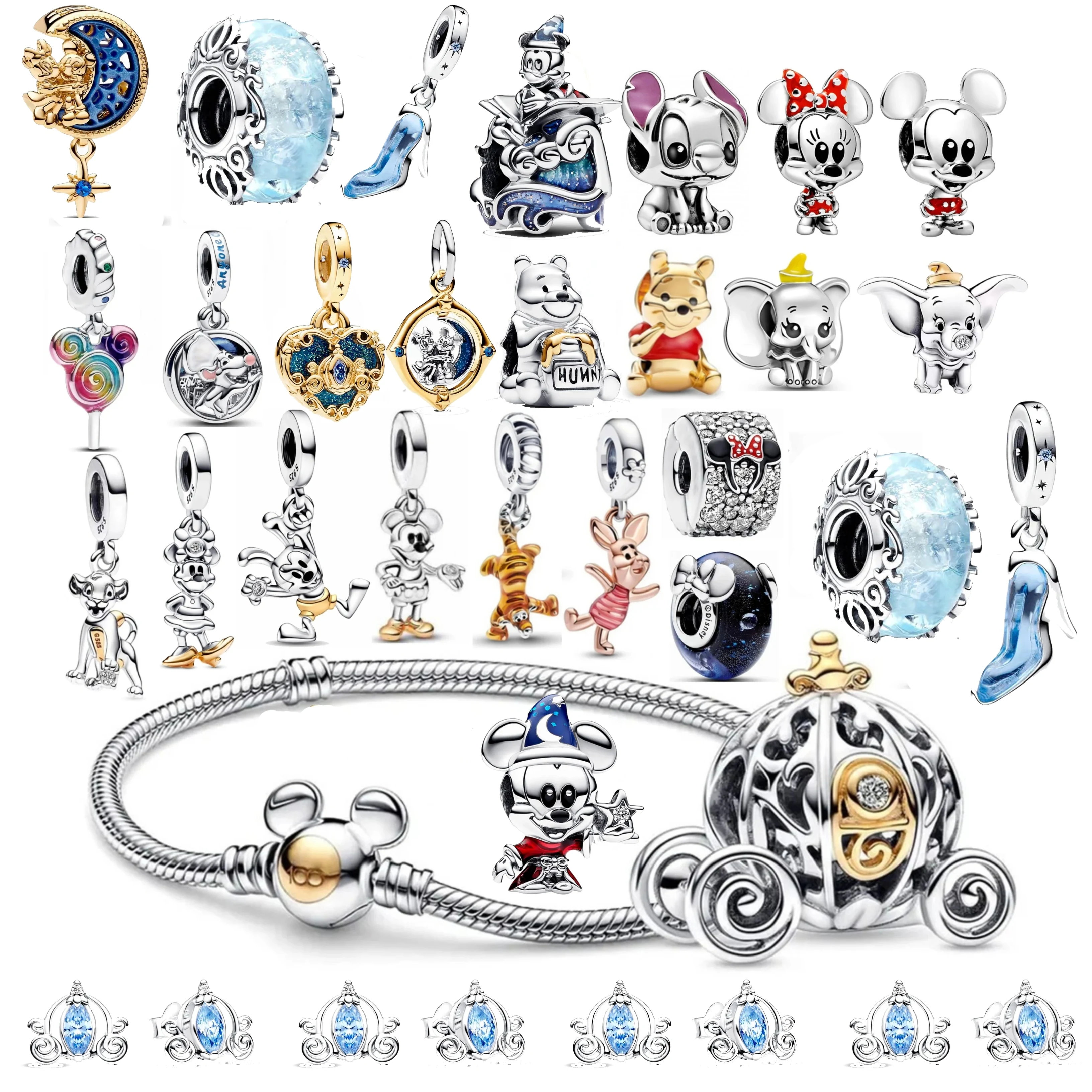 

2024 Herocross Disney 100th Anniversary Dumbo Mickey Mouse Winnie The Pooh Lab-created Diamond Dangle Charm Fit Pandora Bracelet