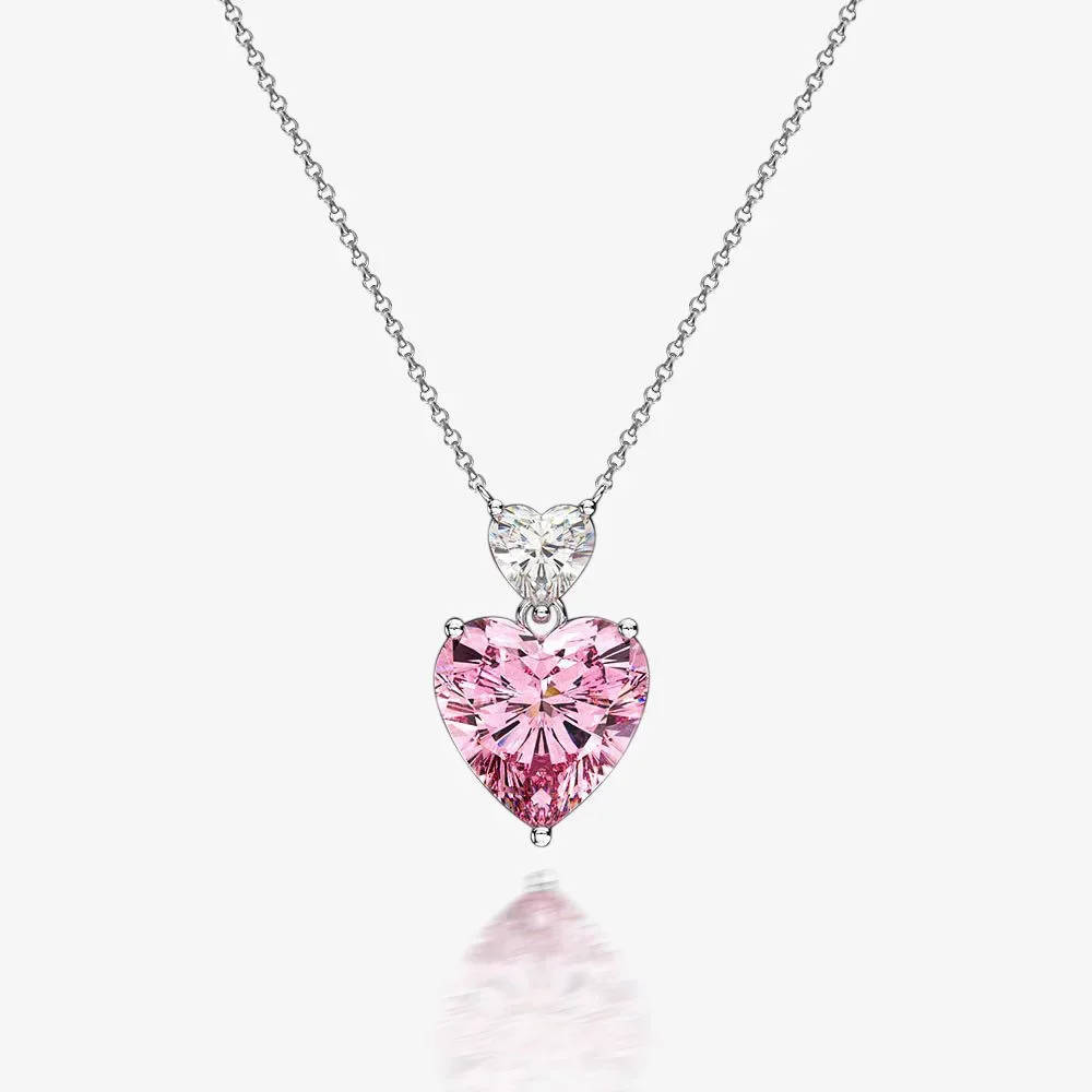 

Solid 925 Silver Simulated Morganite Temperament Heart Pendant Dazzling 5A Zircon Gemstone Promise Wedding Necklace S2R1S2B0345