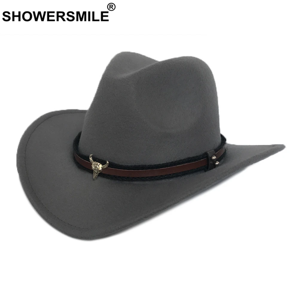 

Ковбойская шляпа SHOWERSMILE в стиле вестерн для мужчин и женщин, элегантная винтажная шапка джентльмена и джаза из коровьей кожи, в стиле джаз, Осень-зима, ковбойские шляпы для женщин