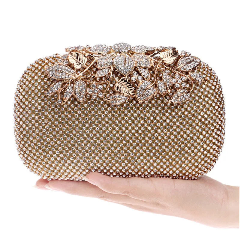 Women Crystal Flower Evening Bag Clutches Bags Wedding Party
