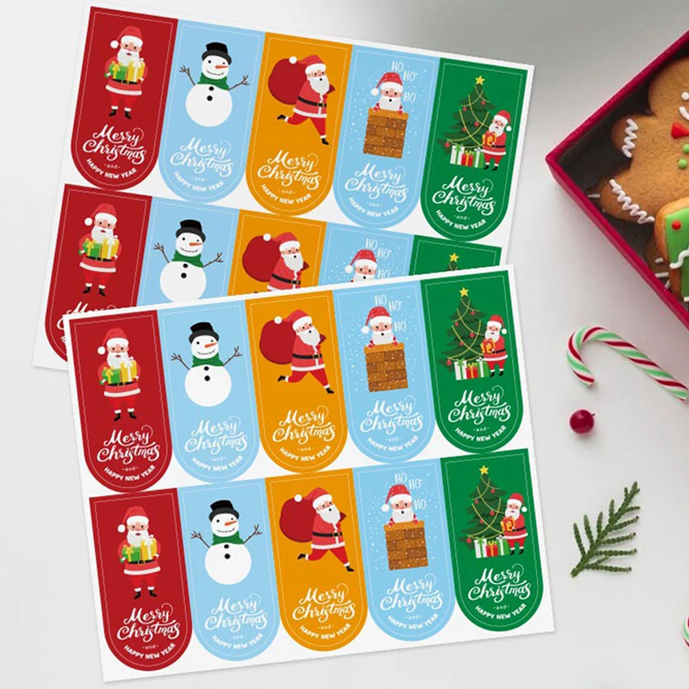 50-100Pcs Merry Christmas Stickers 3*6.5cm Santa Claus Sealing Labels for Small Business Gift Box Packaging Decoration Stickers