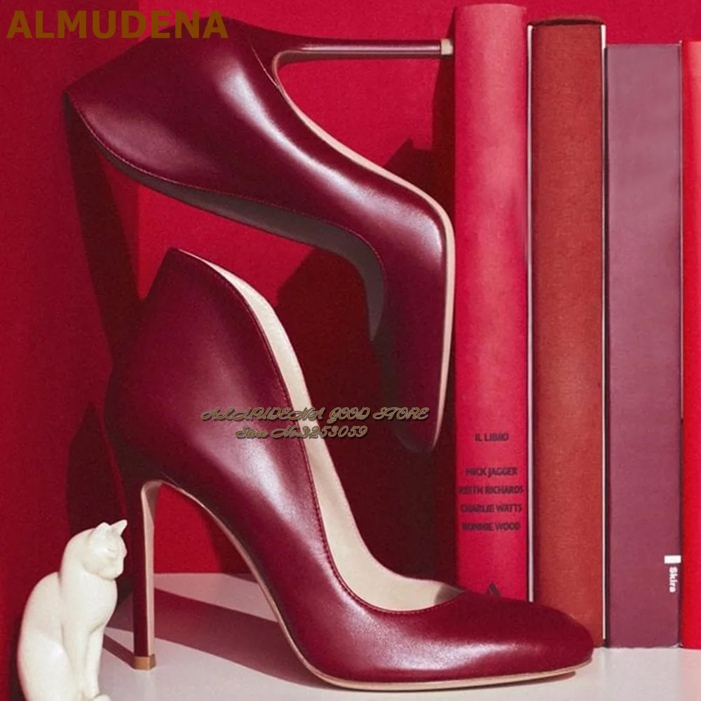 

Туфли ALMUDENA бордовые, матовые кожаные, на высоком каблуке, элегантные свадебные туфли-лодочки с круглым носком, без застежек, фотоальбом 12 см