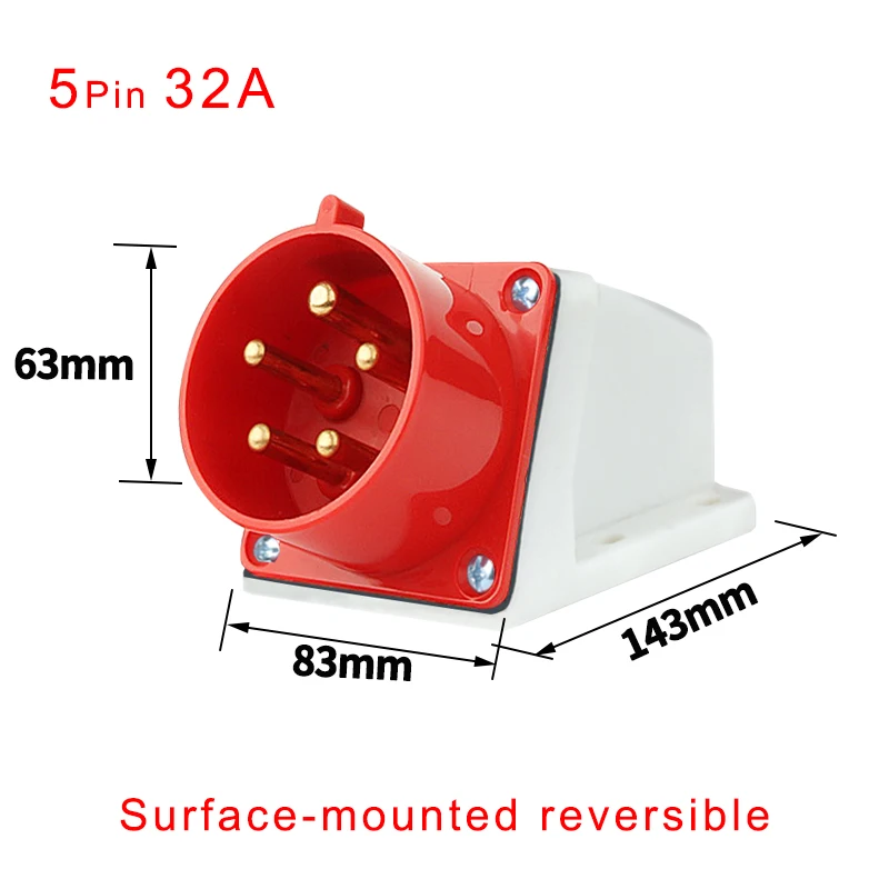 Heavy-Duty Waterproof & Dustproof Industrial Plug, Male & Female Connectors, Wall & Panel Mount, 16A/32A, 3-Pole, 5-Pin, High Voltage