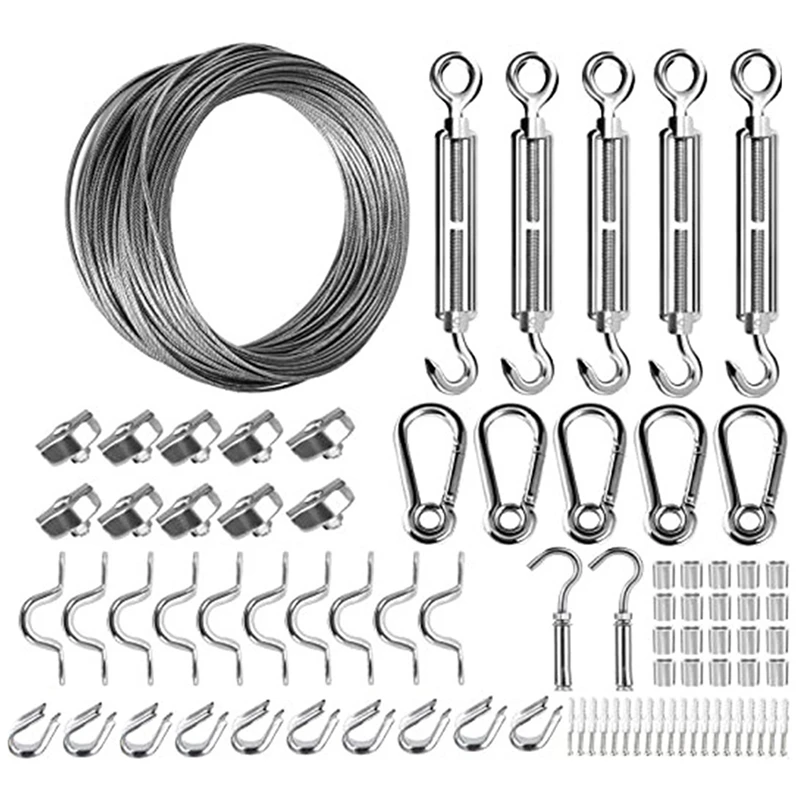 

103PCS/Set 50M Steel Cable PVC Coated Flexible Wire Rope Soft Cable Stainless Steel Cable Clothesline Diameter 2Mm Kit