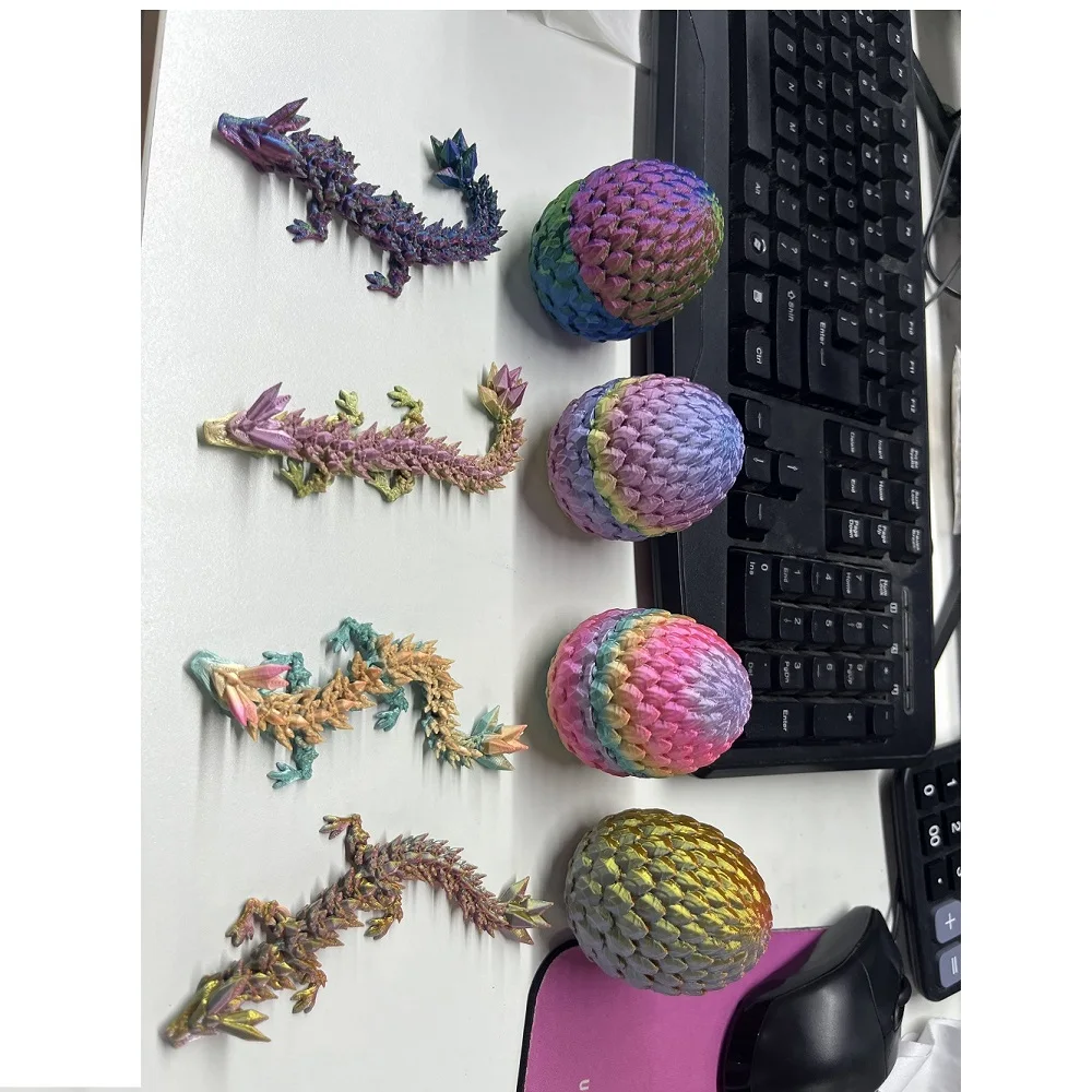 3d printed toy dragon ornament 4PCS 3D printed gem dragon egg rotatable articulated dragons toys desktop craft ornament gifts for kids office home table decor