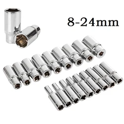 1PC 3/8inch Deep Socket Adapter Hex Socket Wrench Heads Ratchet Tool 8-19 Mm For Impact Drivers Hand Tools Accessories Silver