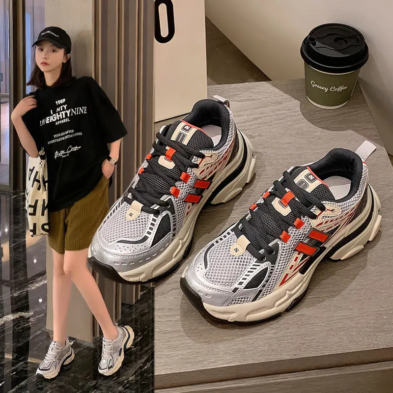 

Genuine leather thick bottom old daddy shoes female spring new retro lacing colorful casual shoes breathable sports shoes