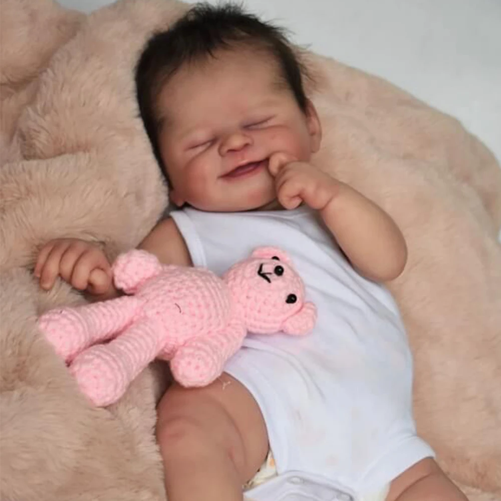 

19inch Already Painted Finished Reborn Baby Doll Smily Face Same As Picture Lifelike Soft Touch 3D Skin Rooted Hair
