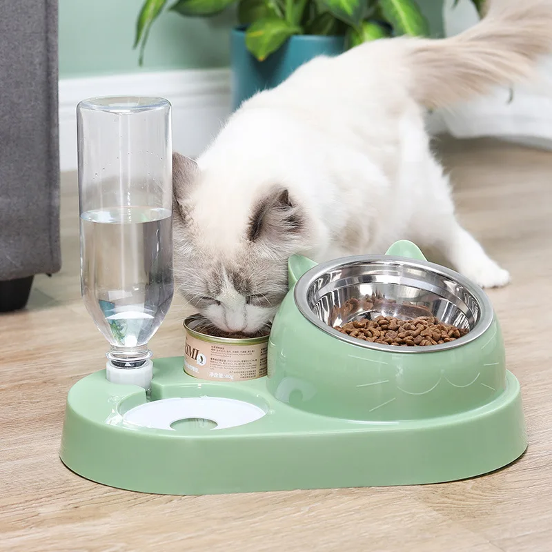 

Pet Cat Bowl Automatic Feeder Dog Cat Food Bowl With Waterer Fountain Container Bowl Drinking Raised Stand Dish Bowls For Cats