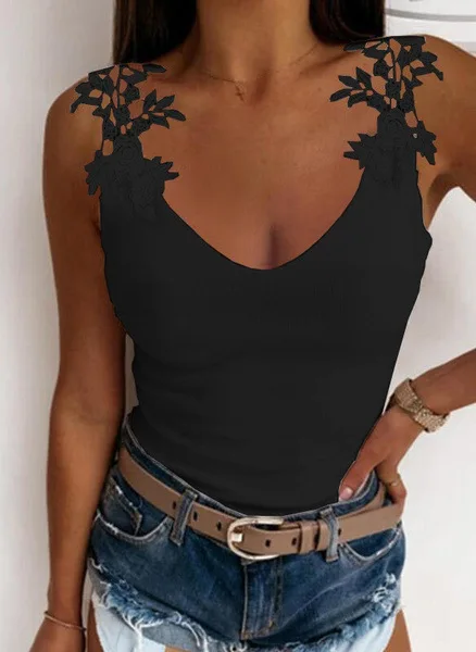 lace camisole Women Lace Solid Vest Top Sexy Strap Tanks Casual V-Neck Sleeveless T-Shirt Camisetas Tirantes Mujer Femme cotton camisole