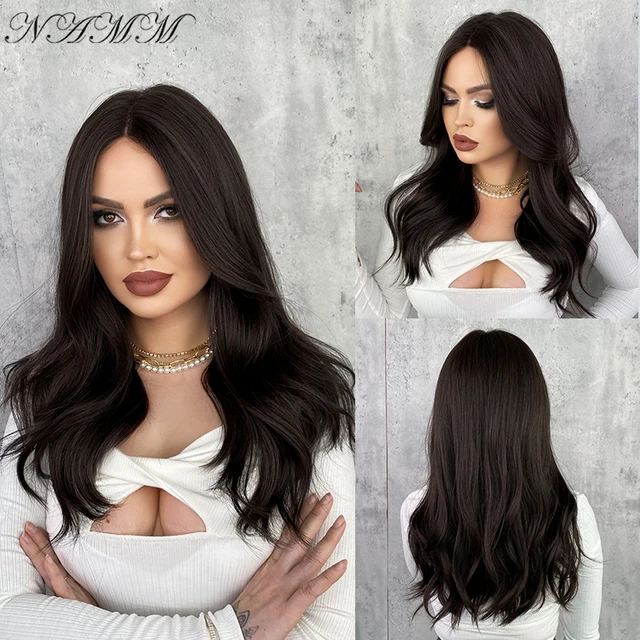 NAMM Natural Black Synthetic Lace Hair Wigs Female Long Loose Wave Lace Wig for Women Cosplay Fake Hair Heat Resistant Wigs 1