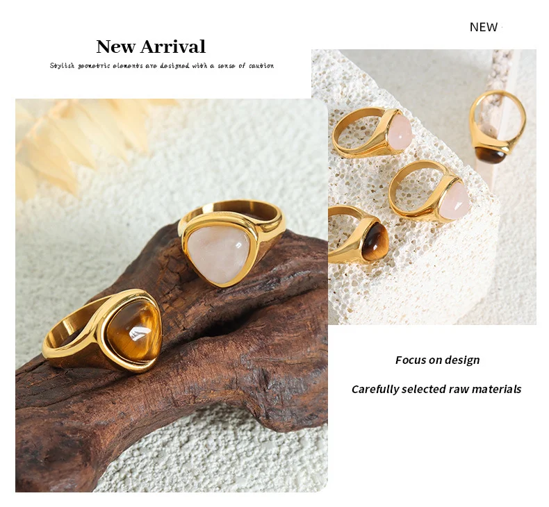Vendita calda di pietra di cristallo naturale in polvere naturale occhio di tigre pietra retrò luce lusso elegante coppia anelli anelli in acciaio al titanio in Europa e America_voghion.com