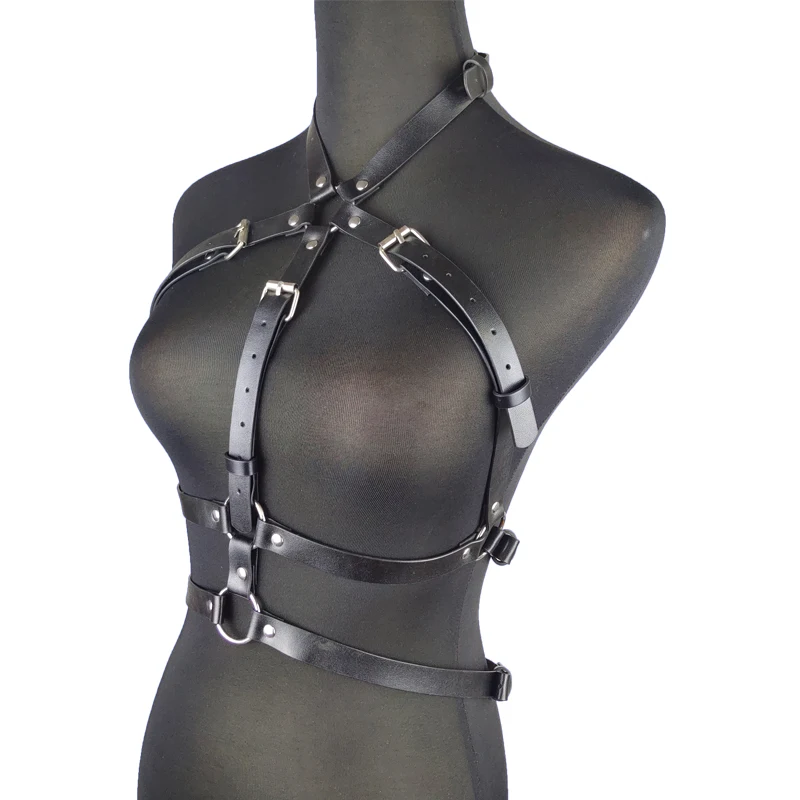 PU Leather Suspender Lingerie Women's Gothic One-piece Halter Fetish Garter Belt Orgy Sword Belts Accessories Cage Harness