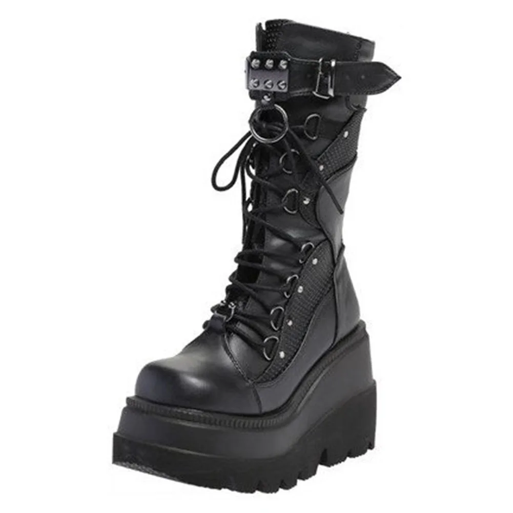 GIGIFOX Brand Big Size 43 Fashion Gothic Rianbow Platform Buckles Zipper Colorful Great Quality Motorcycle Boots Woman Shoes 