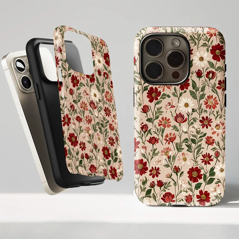 Vintage Flower 2-in-1 Shockproof Phone Case and Screen Protector