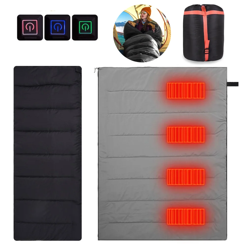 

20 Degree Electric Heating Sleeping Bag Blanket 3 Levels USB/Type-C Rechargeable Ultralight Heated Sleeping Bag with Storage Bag