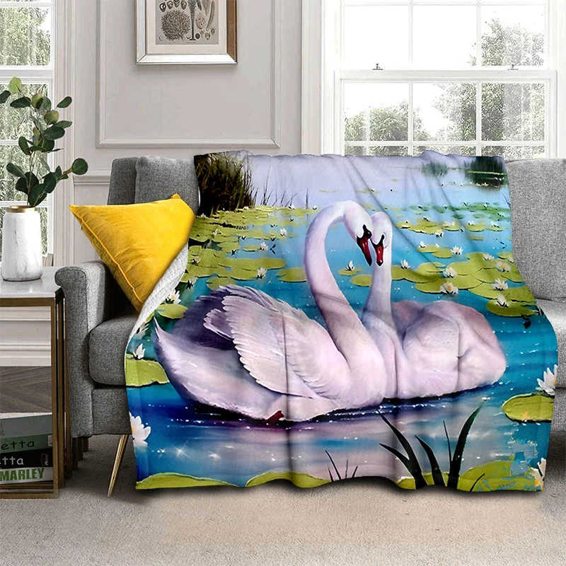 

Blanket Lake Flower Pattern Super Soft Lightweight Warm for Kids Girls Couple Gift Couch Sofa Bedroom Decor Swan Flannel Throw