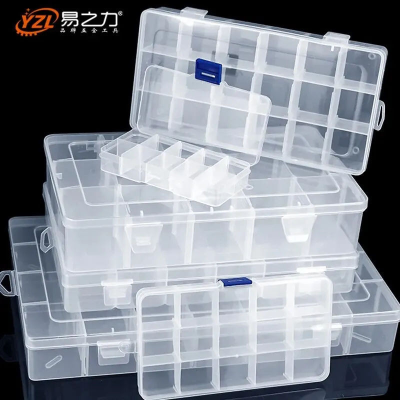 Portable Transparent Storage Box Grids Plastic Clear Organizer with Cover for Jewelry Earrings Screw Nails Parts tool storage box parts storage box plastic tool box storage organizer box
