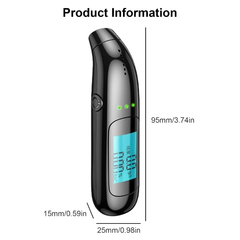 Blowing Alcoholicity Breath Tester Breathalyzer LCD Screen Breathalyzer Detector Quick Accuracy Response for Car Driving X37F