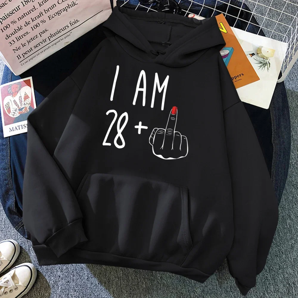 

Hip Hop Women Sweatshirt Hoodie Middle Finger Streetwear Funny Graphic Harajuku Women Clothes I Am 28 Plus Print Y2k Sudadera