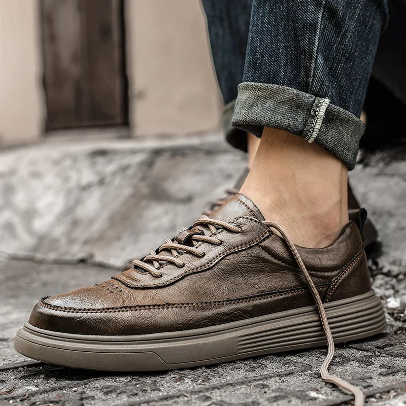 

Outdoor Casual Leather Sneakers School Young Men Shoes Comfortable Lightweight Shoes for Men Walking Flats Walking Sneakers