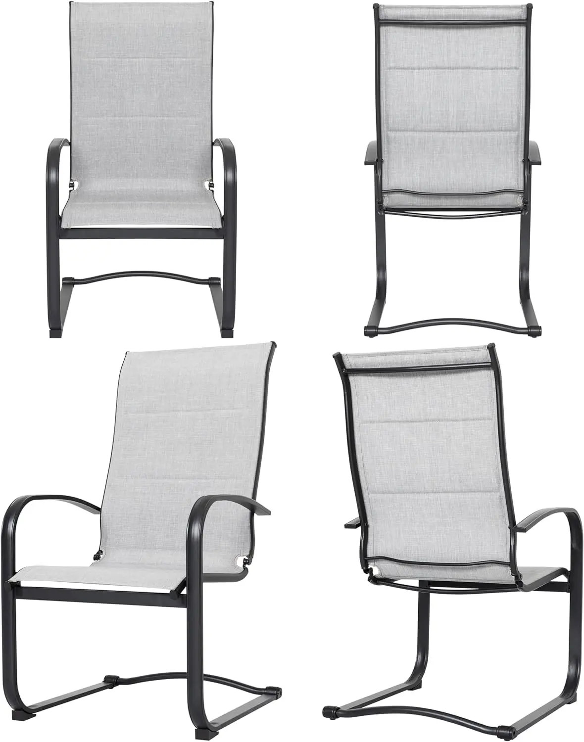 

All Weather Outdoor Padded Textilene Patio Chairs, Breathable Spring Motion Textile High Back Outdoor Dining Chairs