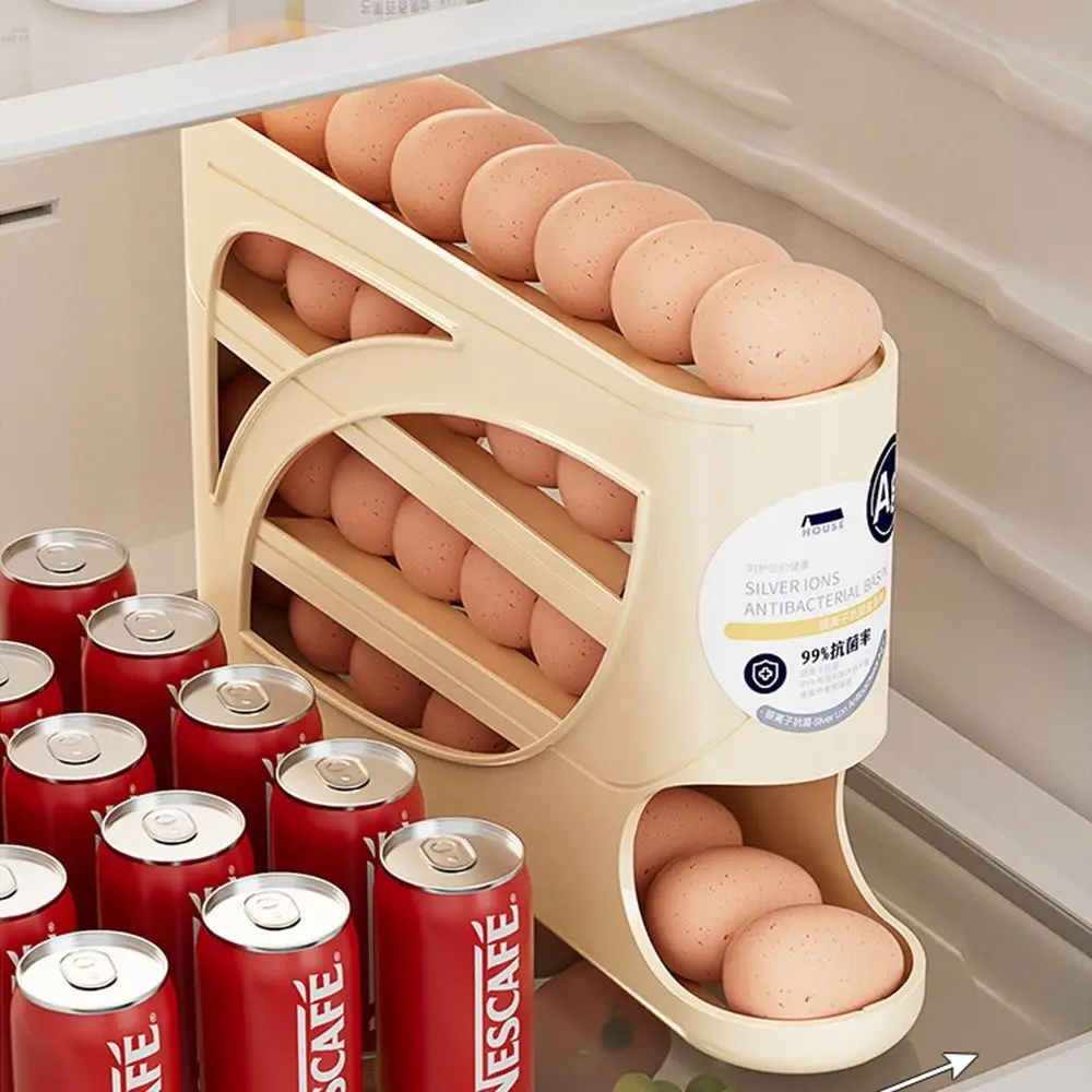 Plastic Automatic Egg Roller Four Tier Refrigerator Storage Box Space Saving