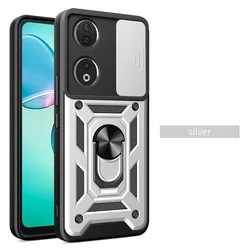 Shockproof Magnetic Ring Holder Armor Case with Lens Protection for Honor X6 4G (Silver)
