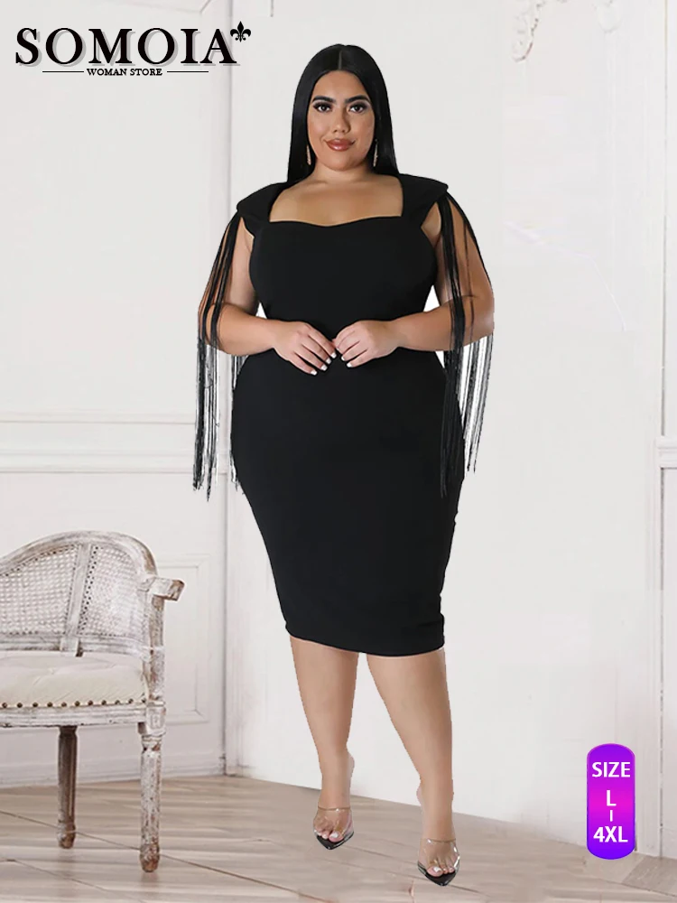 

SOMOIA Plus Size Women Clothing Sexy Tassels Sleeveless Temperament Dress Elegant and Luxurious Evening Dress Design Dresses