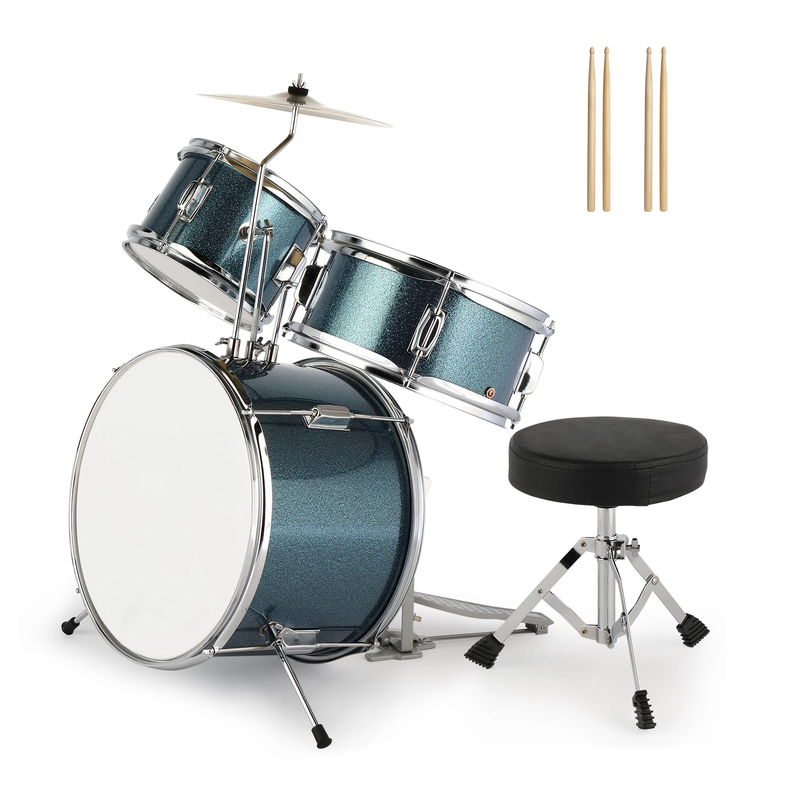 14"x10" 3-Pieces Junior Kids Drum Set Kit Pedal Drum Stick Wrench Stool