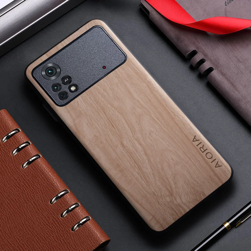 Bamboo Wood Pattern Leather Four-Corner Protective Back Cover