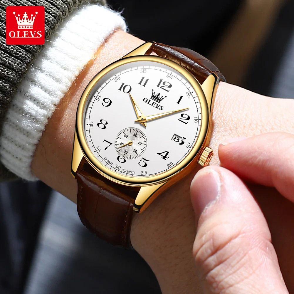 OLEVS 3622 ساعة كوارتز كرونوغراف للرجال حزام جلدي...