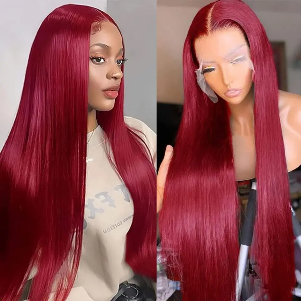 

Peruvian Straight Hair Lace Front Wig Human Hair Wigs 99J Burgundy Pre-Plucked 13x4 Colored Lace Front Human Hair Wigs for Women
