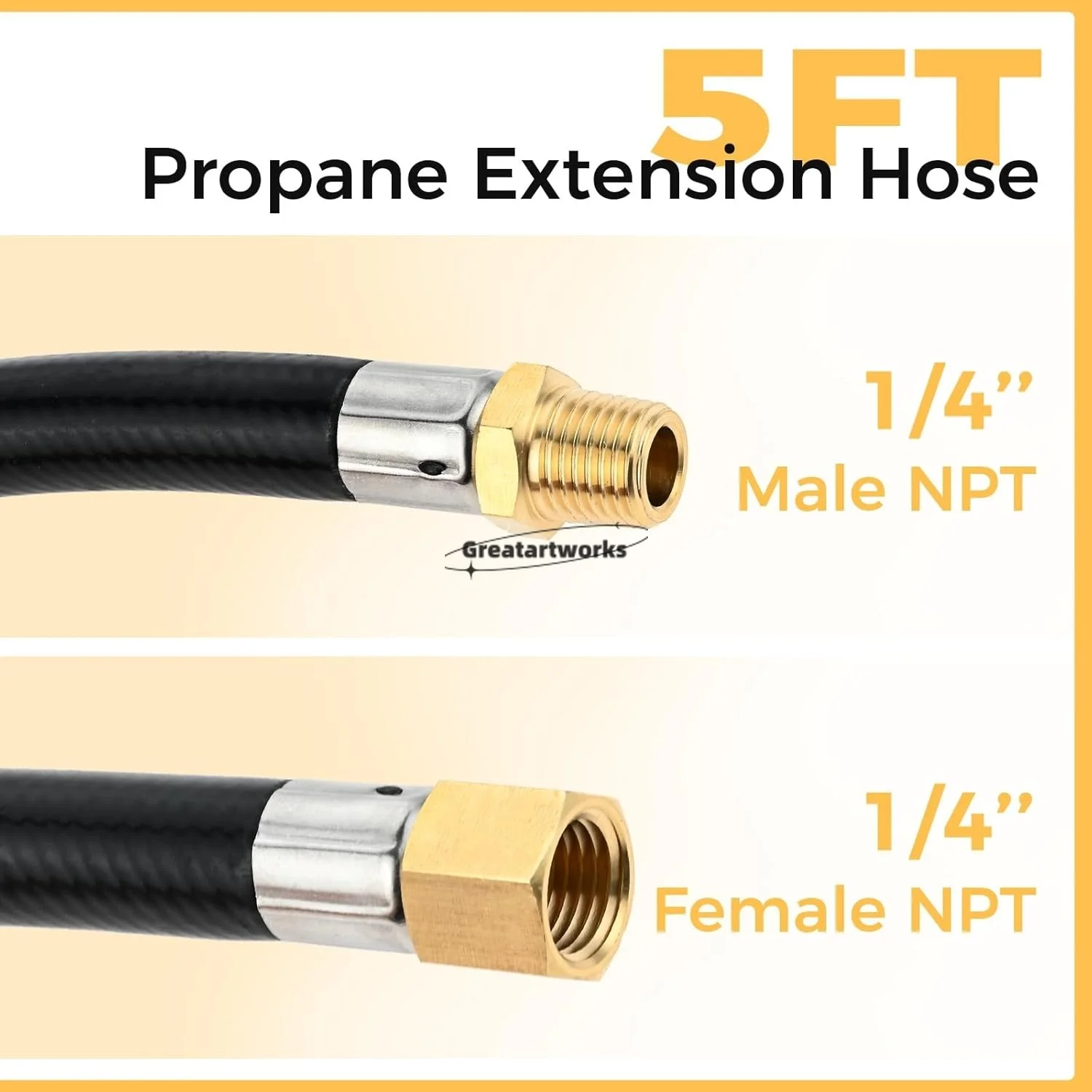 QCC1 Propane Gas Fitting 1/4 Inch Female Pipe Adapter 5 Feet High Pressure Hose 1/4" NPT Coupler Gas Grills RV Heaters Fire Pit