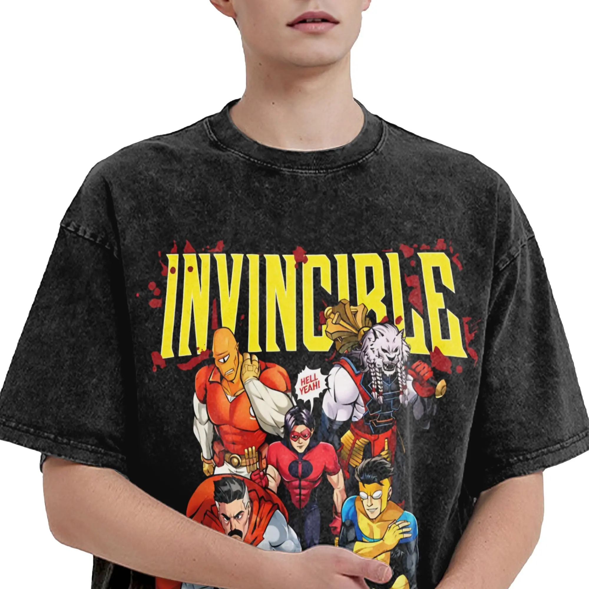 Men's Invincible Comic Washed Hip Hop Retro T-Shirt – Casual Summer Tee & Unique Gift Idea