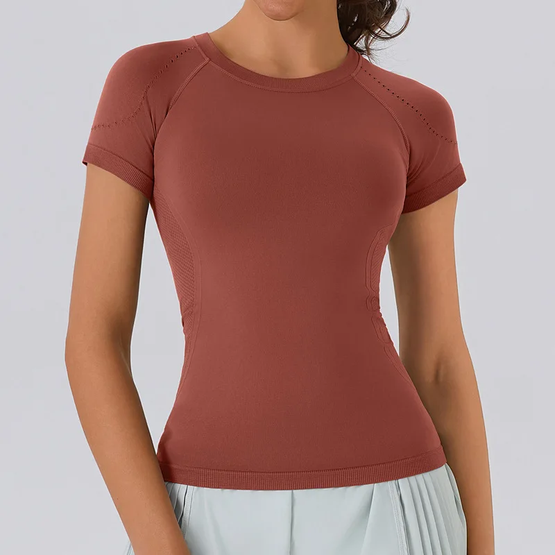Camicie da yoga da donna T-shirt sportiva estiva manica corta girocollo traspirante elastico PALESTRA Yoga Slim Fitness Active Top Tee - immagine 2