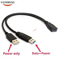 Cable adaptador de ordenador de 30cm, USB 3,0 a USB 3,0, 2,0, hembra a USB Dual, macho, datos de potencia Extra Y un punto, dos cables de extensión