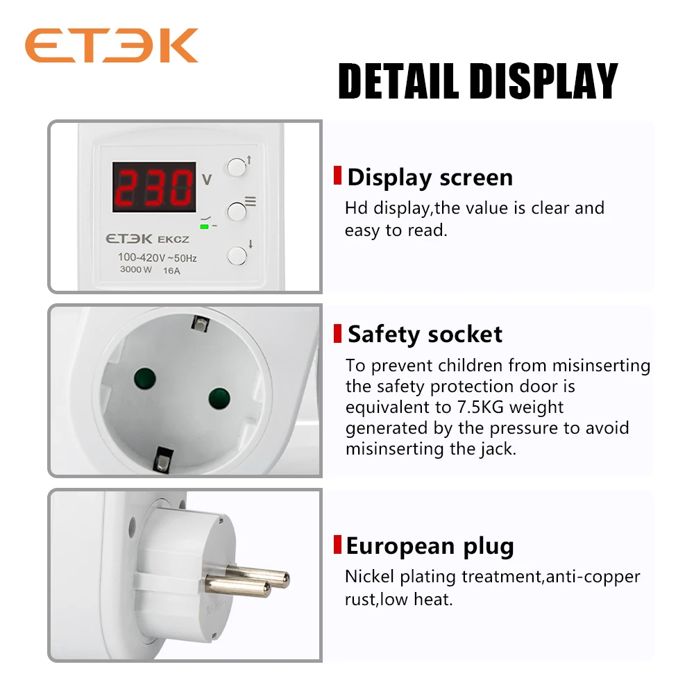 Advanced Overvoltage Protection Relay (16A, AC 140-300V) - Multifunctional Electronic Plug and Socket