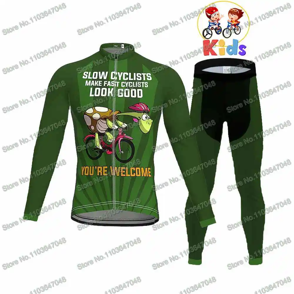 Kids Funny Slow Cyclist Cycling Jersey Boys Set Long Sleeve Slow Turtle Bicycle Clothing Girls Bicycle Pant MTB Maillot Ropa