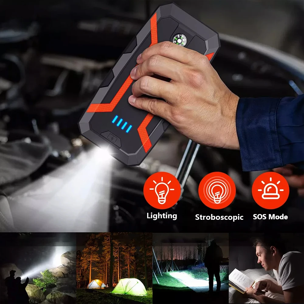 Car Jump Starter 20000mAh 12V Wireless Charging Portable Auto Booster Charger Car Emergency Booster Power Bank Starting Device