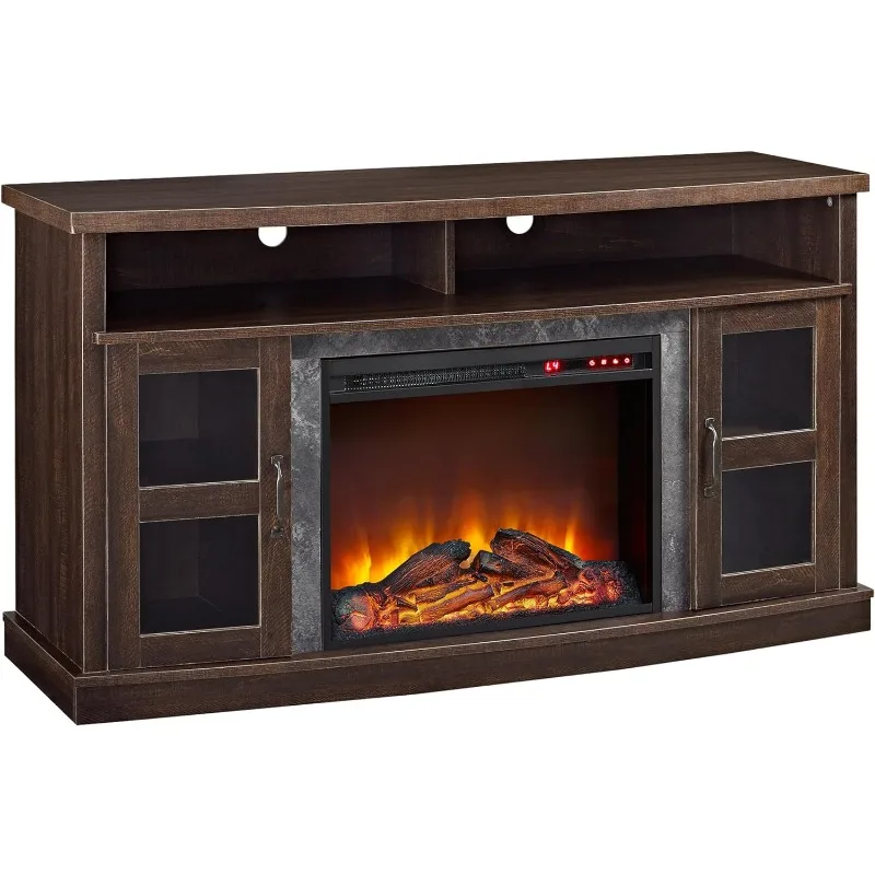 

Home Barrow Creek Fireplace Console with Glass Doors for TVs up to 60", Espresso