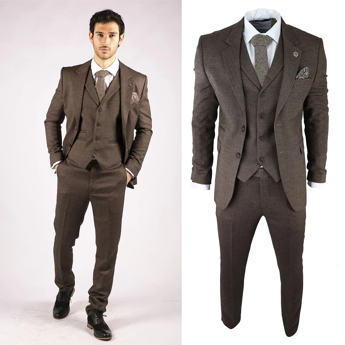 Herringbone Men's Suits For Wedding Notch Lapel Groom Tuxedos Business Prom 3 Pieces Coat Vest With Pants Made