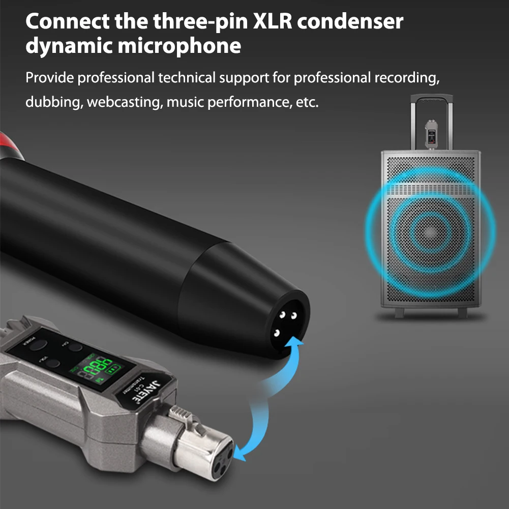 충전식 XLR 마이크 컨버터 어댑터, 무선 시스템, 다이내믹 마이크 오디오 믹서용, HD 디스플레이, 30m-50m 범위, 48V