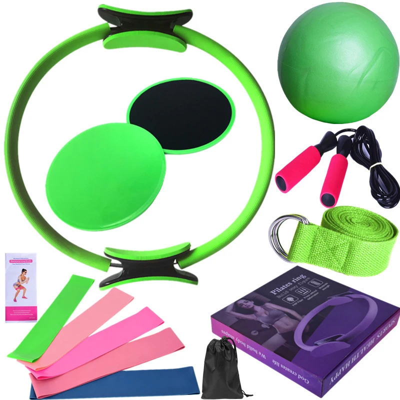 Yoga Ball 14-teiliges Set Fitness Pilates Kreis Gleitplatte Latex Elastischer Ring Stretchgürtel Gummi Gummiband Springset – Detail 4