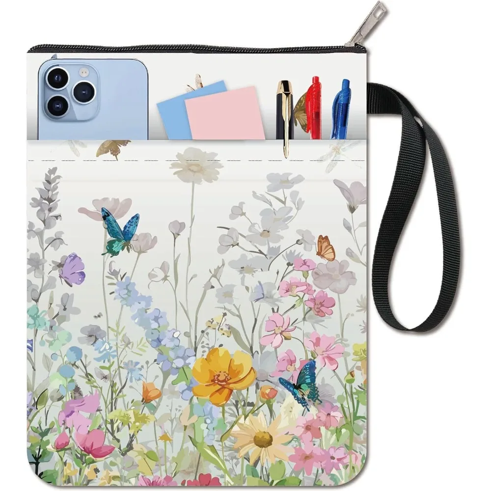 Flower Book Covers Butterfly Book Sleeve Protector for Paperbacks Washable Fabric Cloth Cover with Zipper and Extra book protector