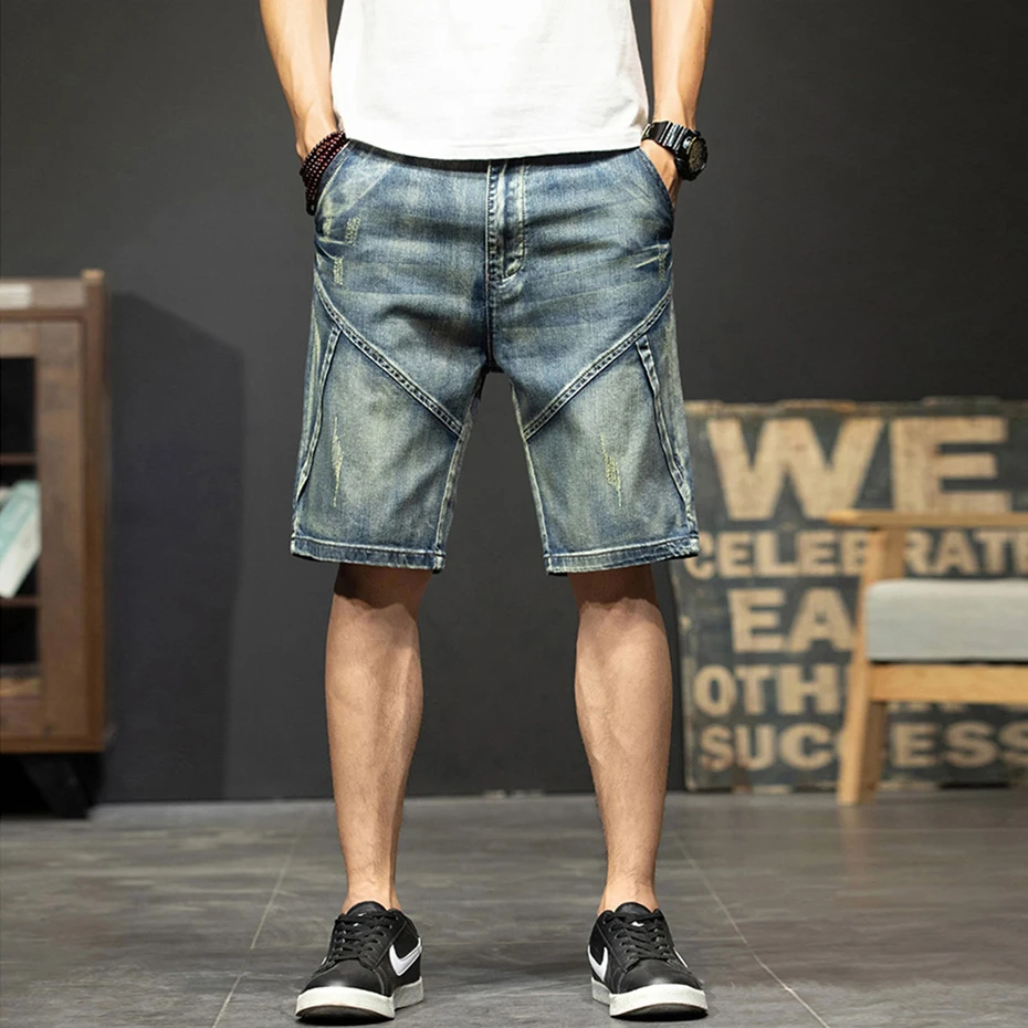 Plus Szie 44 Denim Shorts Men Summer Jeans Shorts Baggy Cargo Fashion Streetwear Short Pants Male Big Size Bottoms Blue