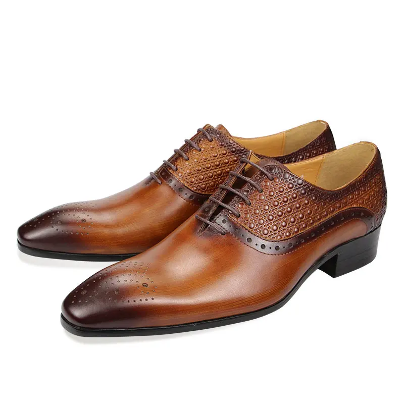 Leather Shoes For Men Elegant Oxford Office Business Genuine Leather Brogues Shoe Handmade Lightweight Footwear Fast Delivery CN